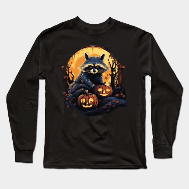 halloween raccoon Long Sleeve T-Shirt by piratesnow